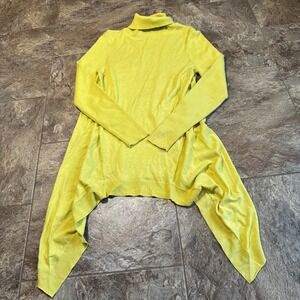 CHICOS Size 0 Yellow Cowl Neck Asymmetrical Hem Cashmere blend Sweater Tunic EUC